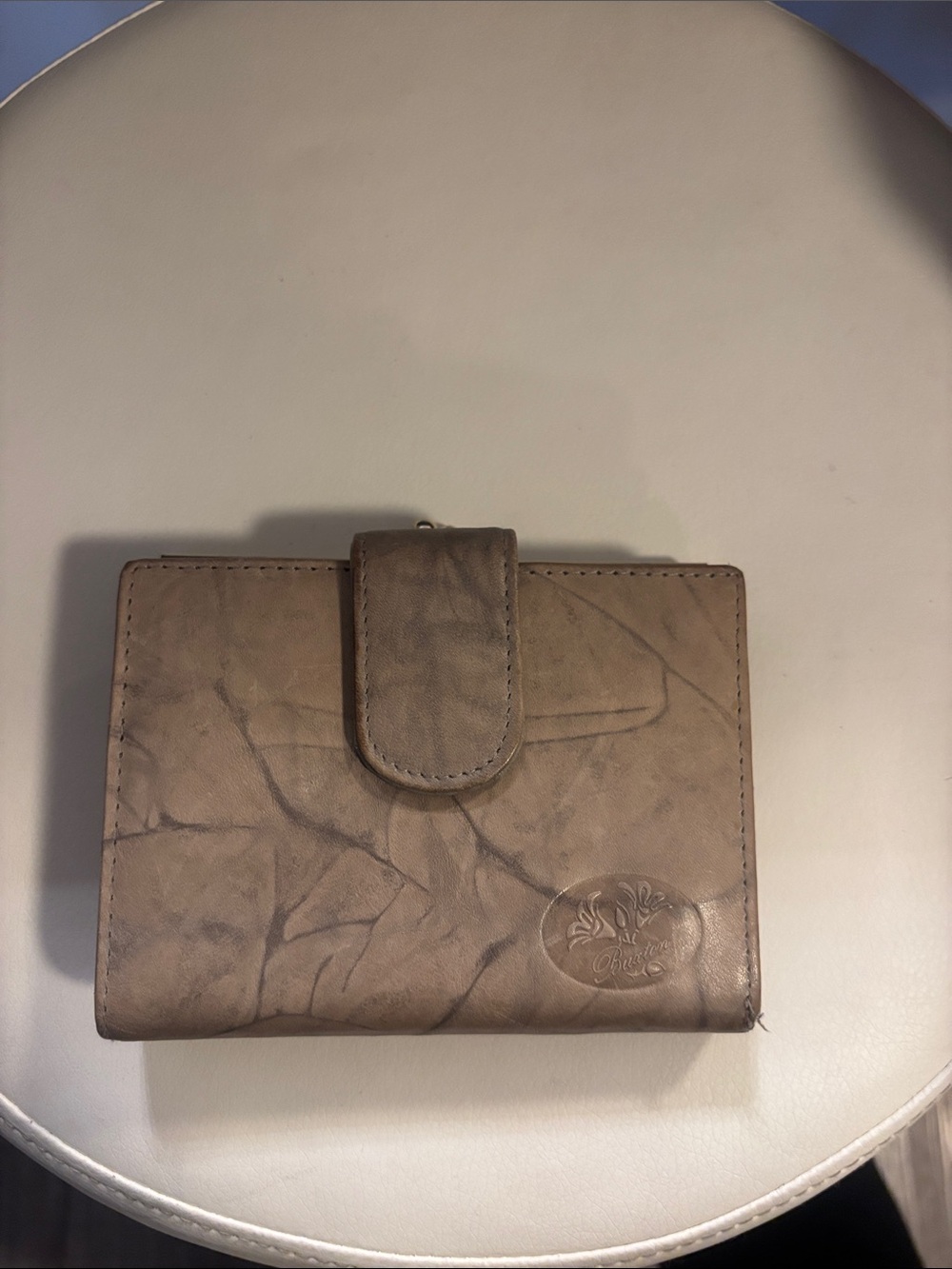 Buxton Neutral Taupe Leather Wallet with Snap Closure